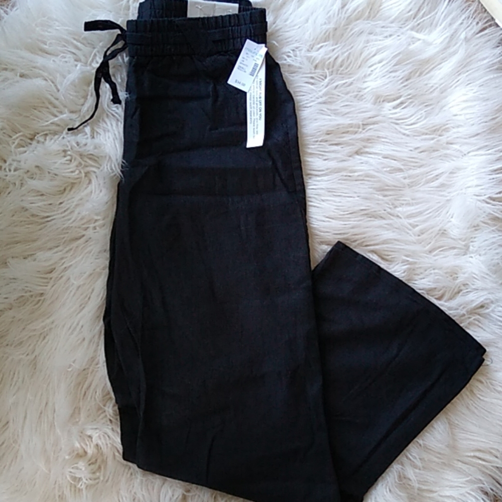 Wide leg tie waist linen pant
